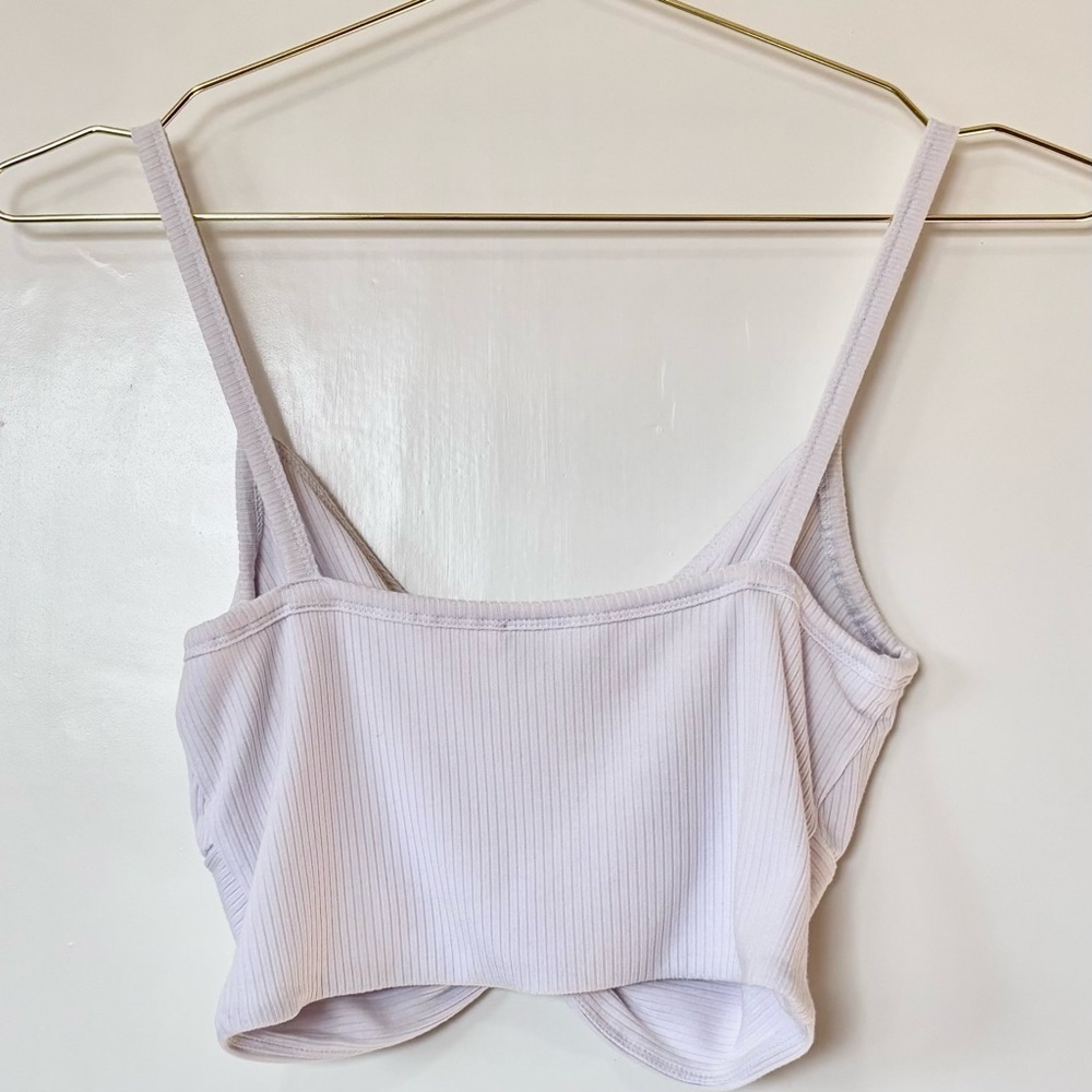 Wilfred| Aritzia| Ivory Ribbed Twist Knot Cropped Tank Top Sz XS - Picture 3 of 6
